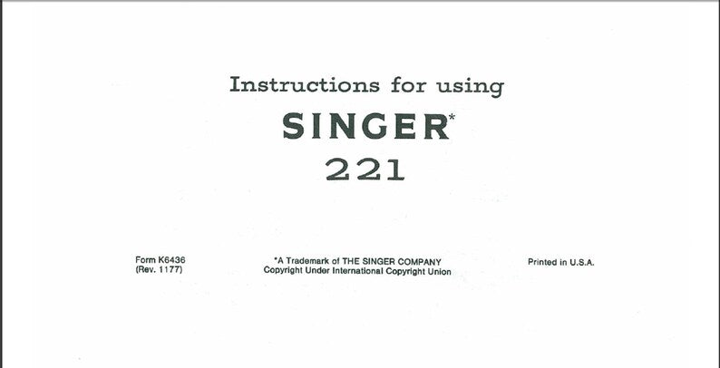 Instruction book for Singer 221 Featherweight or 222