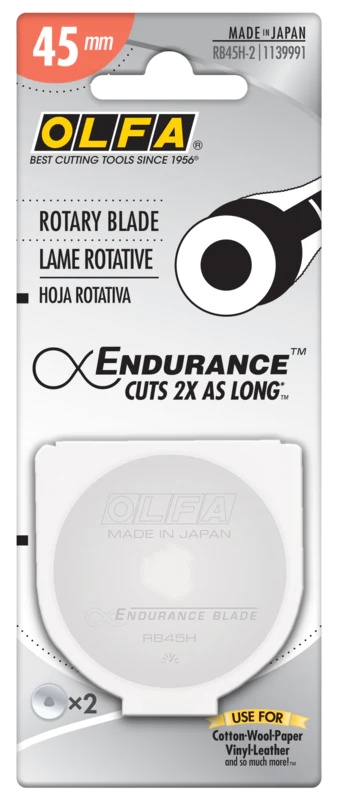 Olfa 45mm Tungsten Steel Endurance Rotary Blade, 1 or 2 pack