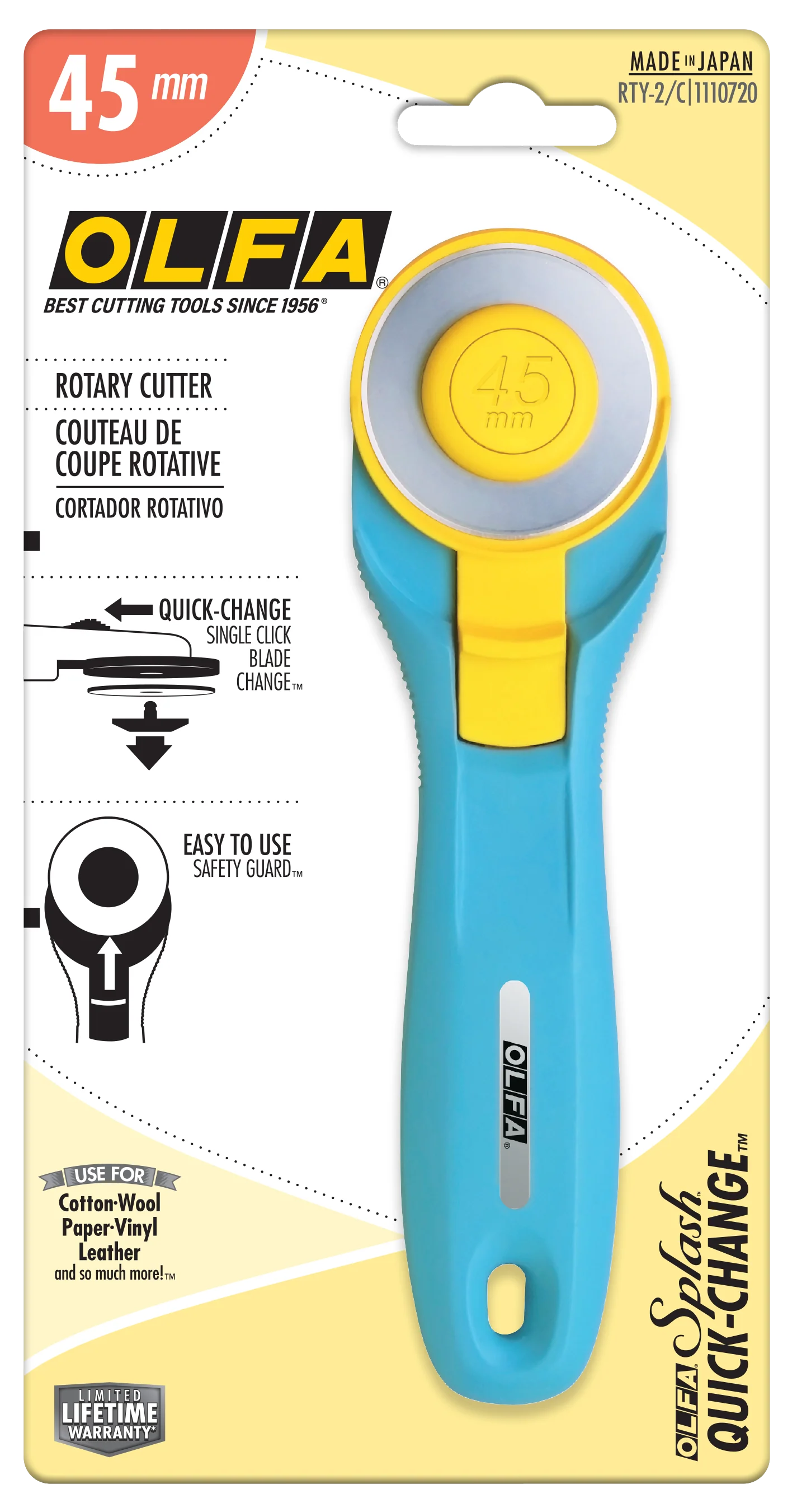 Olfa 45mm RTY-2/C Quick-Change Rotary Cutter, Aqua