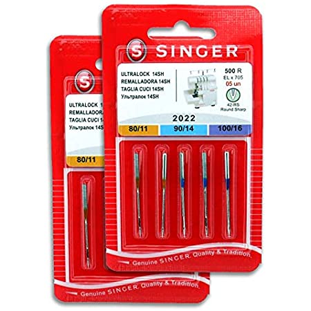 Singer Chrome ELX705 Overlock Needle 5 Pack Assorted Size 80,90,100