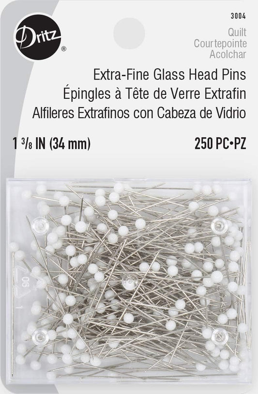 Dritz Quilting 250 Extra-Fine Glass head Pins Size 22, 1 3/8" #3004