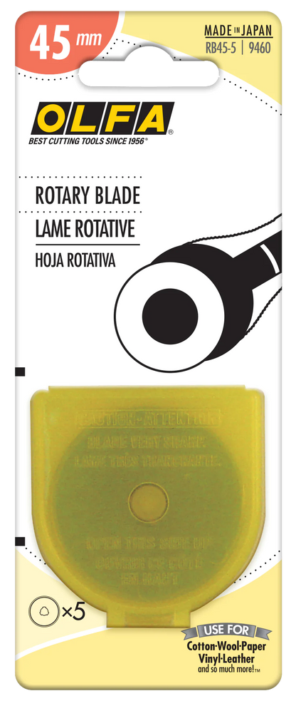 Olfa 45mm Tungsten Steel Replacement Rotary Blade - 1, 2, 5, or 10 Packs