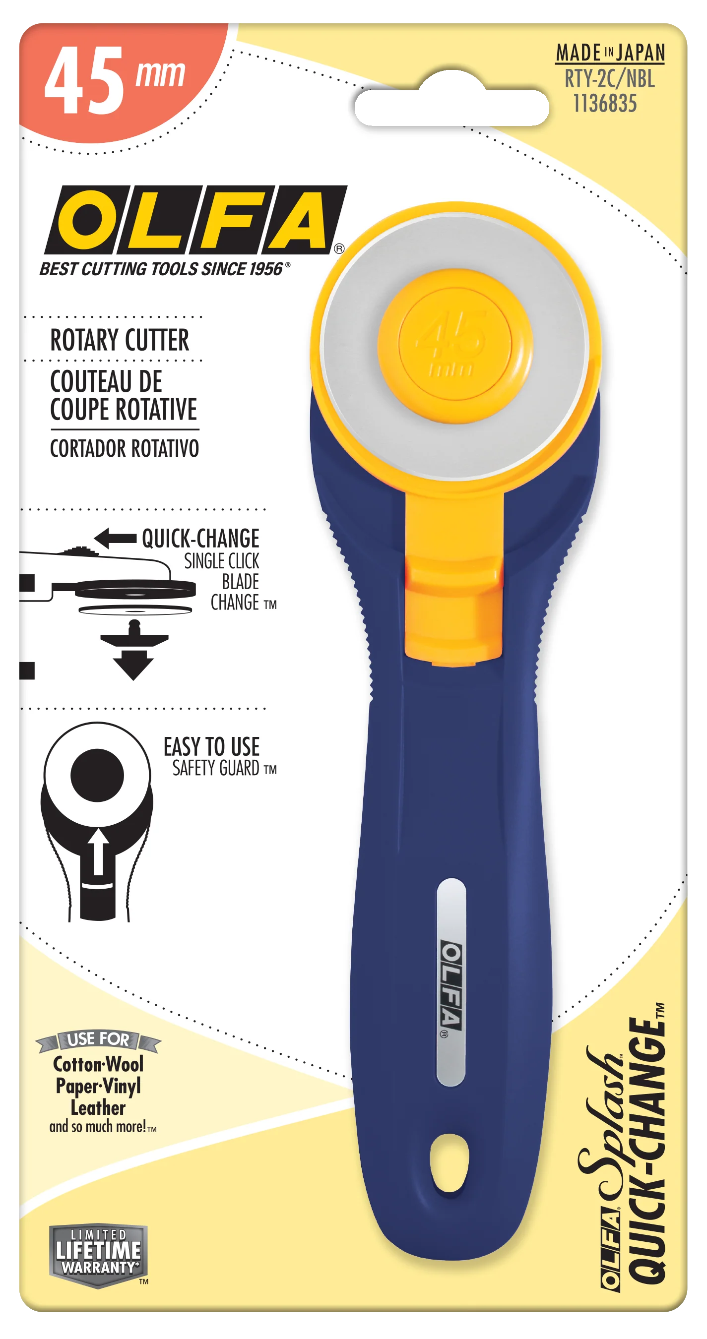 Olfa 45mm RTY-2C/NBL Quick-Change Rotary Cutter, Navy Blue